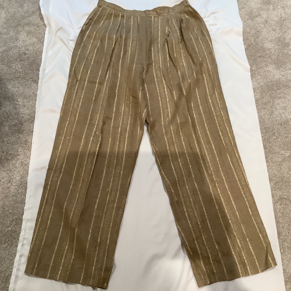 Rickie Freeman for Teri Jon 3-Piece Linen Metallic Casual Pant Suit Set, Size 12 - Picture 8 of 16